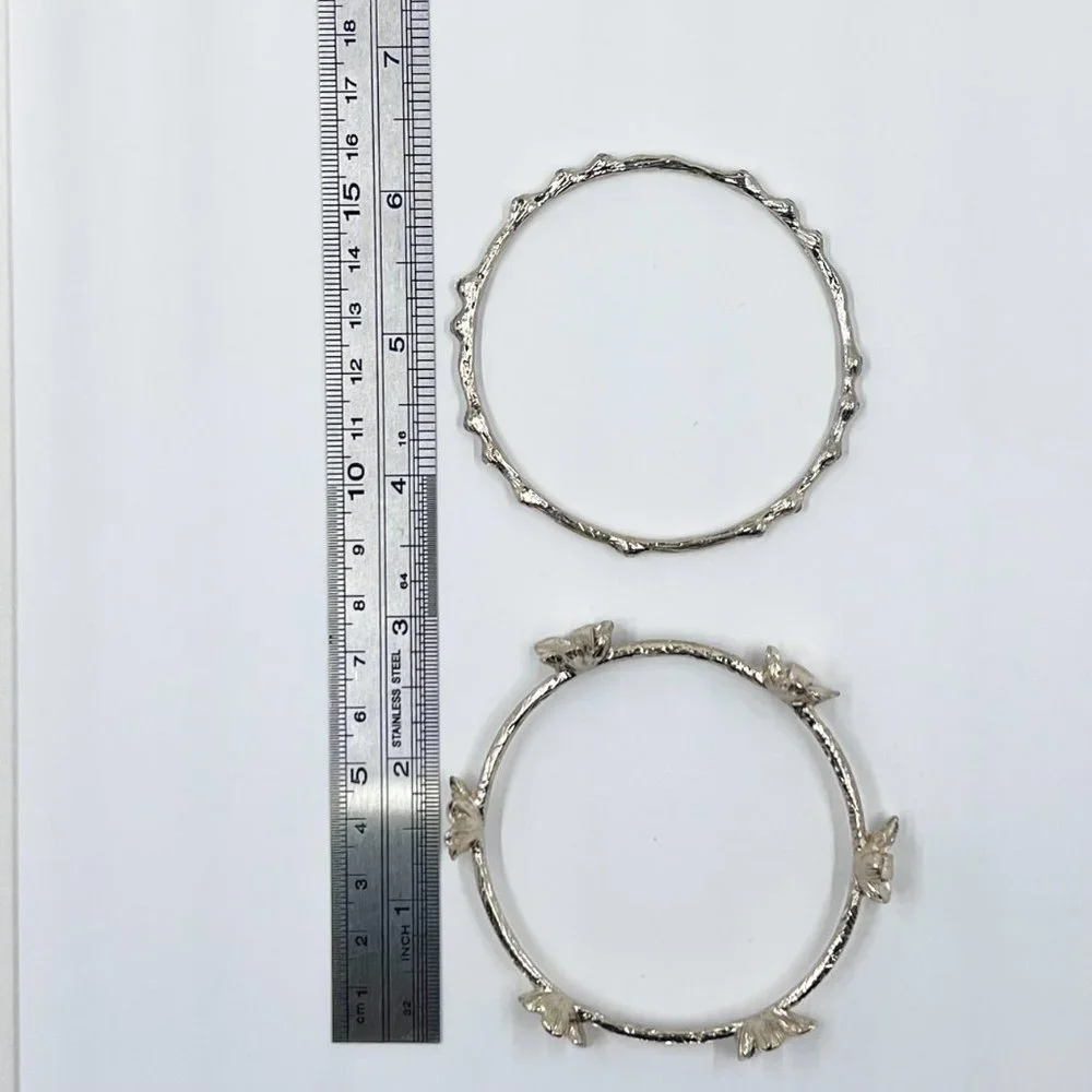 Set of 2 - Shiny Textured Gold Tone Flower & Jeweled Bangle Bracelets - Picture 6 of 7